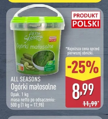 Ogórki małosolne All Seasons promocja w Aldi
