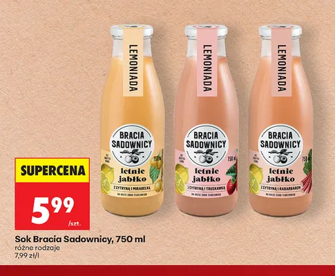 Sok Bracia Sadownicy letnie jabłko z cytryną i rabarbarem promocja w Biedronka