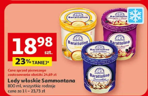 Lody włoskie Sammontana różne rodzaje promocja w Auchan