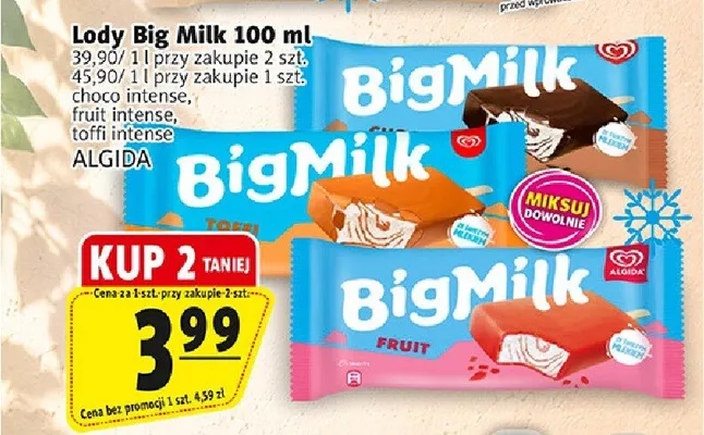 Lody Big Milk fruit intense Algida promocja w Prim Market