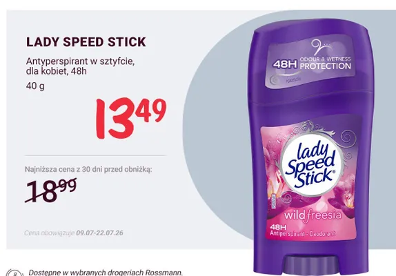 Antyperspirant w sztyfcie dla kobiet Lady Speed Stick Wild Freesia promocja w Rossmann