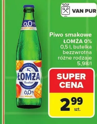 Piwo bezalkoholowe smakowe Łomża 0% Mango promocja w Carrefour Market