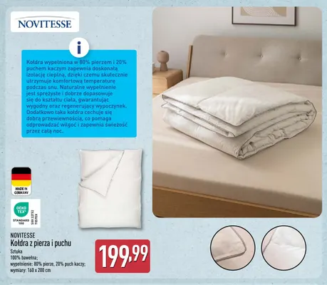 Kołdra z pierza i puchu Novitesse 160x200 cm promocja w Aldi