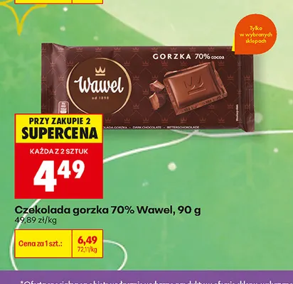 Czekolada gorzka 70% Wawel promocja w Biedronka