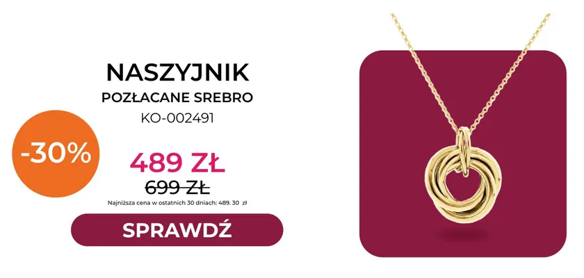 Naszyjnik pozłacane srebro KO-002491 Briju promocja w Briju