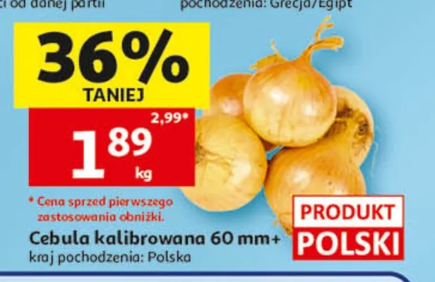 Cebula kalibrowana 60mm+ polska promocja w Auchan