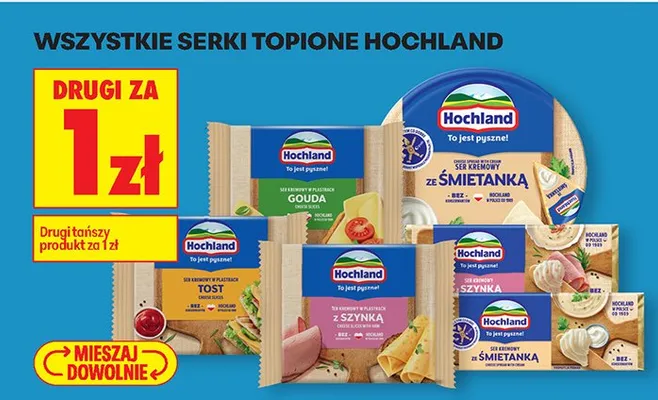 Wszystkie serki topione Hochland DRUZI ZA 1 ZŁ promocja w Biedronka