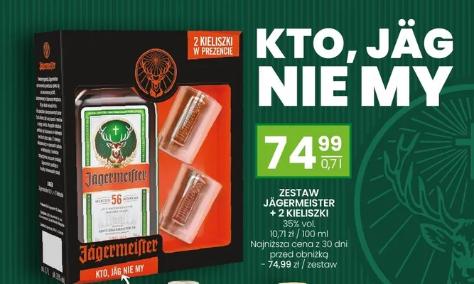 Zestaw Jägermeister + 2 kieliszki 35% vol. promocja w Twój Market