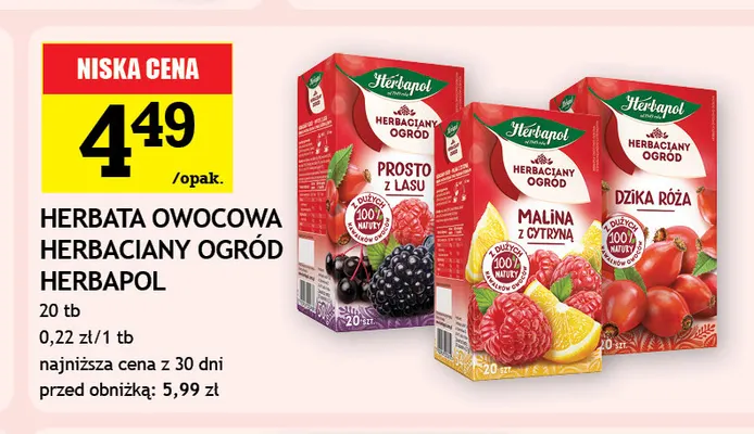 Herbata owocowa Herbaciany Ogród Malina z cytryną Herbapol promocja w Gram Market