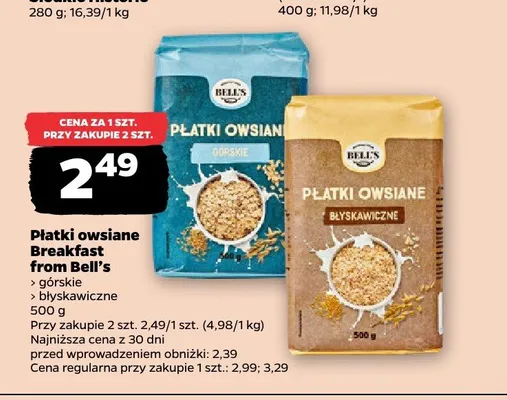 Płatki owsiane błyskawiczne Breakfast from Bell's promocja w Netto