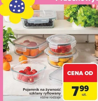Pojemnik na żywność szklany ryflowany różne rodzaje promocja w Carrefour