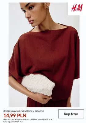 Top kreszowany z dekoltem w łódeczkę H&M promocja w H&M