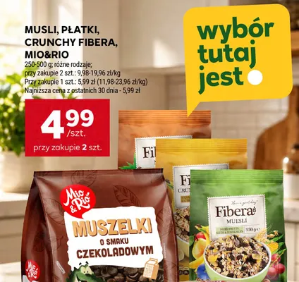 Płatki crunchy banan i czekolada Fibera promocja w Stokrotka