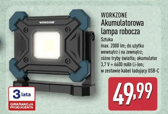 Akumulatorowa lampa robocza promocja w Aldi