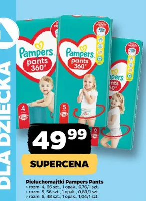 Pieluchomajtki Pampers Pants rozm. 4, rozm. 5, rozm. 6 promocja w Netto