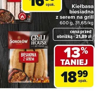 Kiełbasa biesiadna z serem na grill promocja w Carrefour