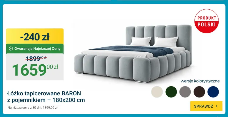 Łóżko tapicerowane Baron z pojemnikiem 180x200 cm promocja w ERLI