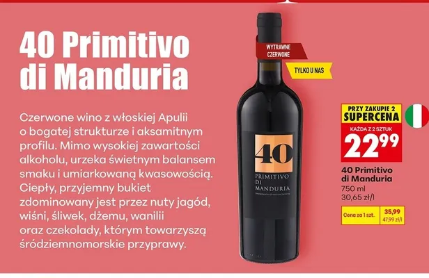 Wino 40 Primitivo di Manduria promocja w Biedronka