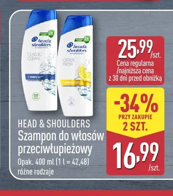 Szampon do włosów przeciwłupieżowy Head & Shoulders Citrus Fresh promocja w Aldi