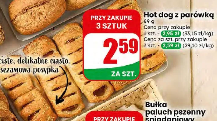 Hot dog z parówką promocja w Dino