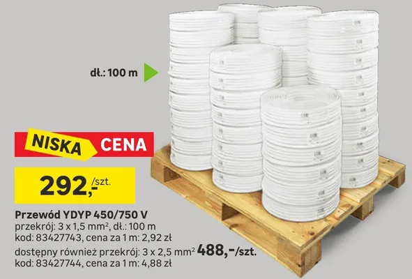 Przewód YDYP 450/750 V przekrój: 3 x 2,5 mm² promocja w Leroy Merlin