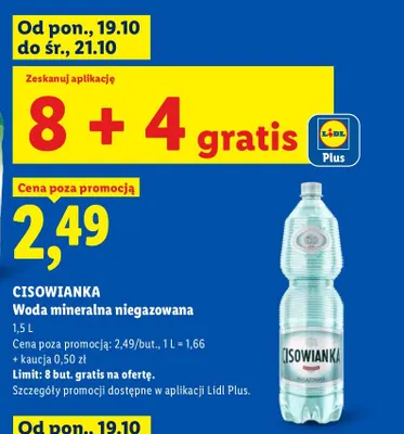 Woda mineralna niegazowana Cisowianka promocja w Lidl
