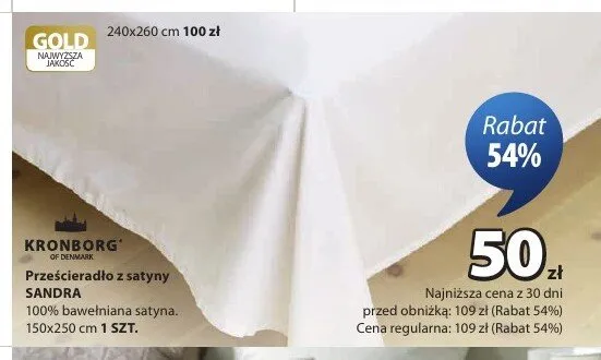 Prześcieradło z satyny KRONBORG SANDRA promocja w Jysk