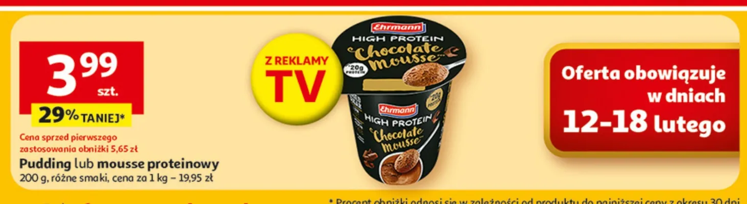 Pudding lub mousse proteinowy, 200g, różne smaki promocja w Auchan