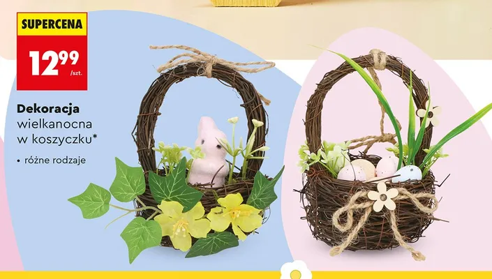Dekoracja wielkanocna w koszyczku, różne rodzaje promocja w Biedronka