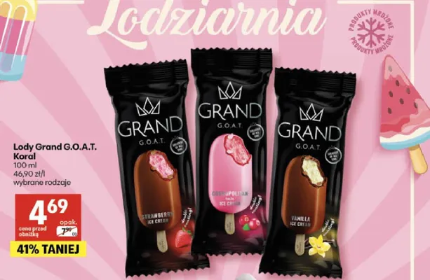 Lody Grand G.O.A.T. Koral promocja w Delikatesy Centrum