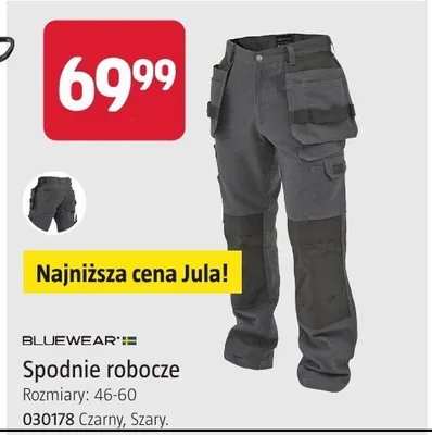 Spodnie robocze Bluewear rozmiary 46-60 czarny szary promocja w Jula