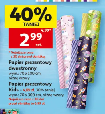 Papier prezentowy dwustronny wym.: 70x100cm promocja w Auchan
