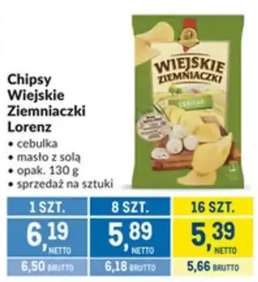 Chipsy Wiejskie Ziemniaczki Lorenz cebulka, masło z solą promocja w Makro