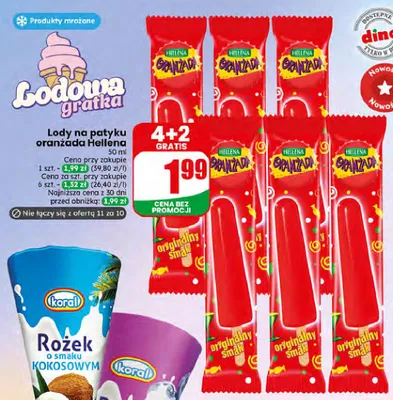 Lody na patyku oranżada Hellena promocja w Dino