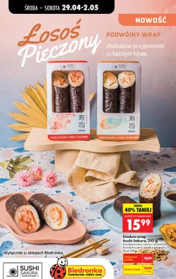 Doubre wrap Sushi Sakura łososieczony tykwa i słonecznik promocja w Biedronka