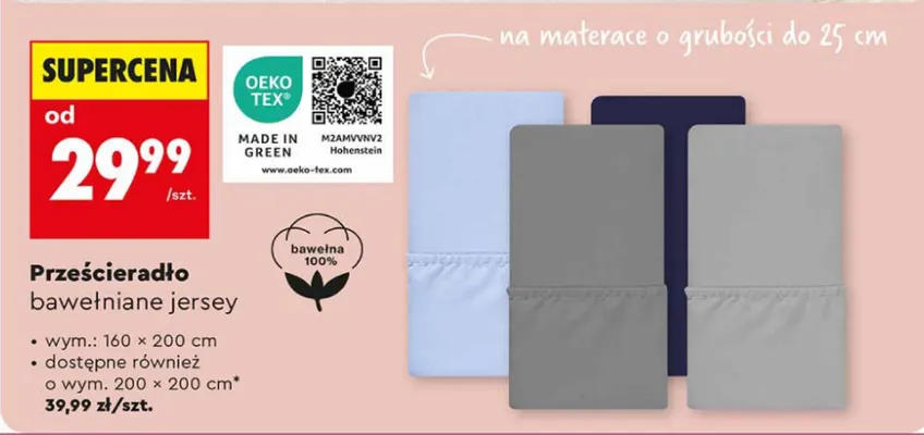 Prześcieradło bawełniane jersey 160x200cm promocja w Biedronka