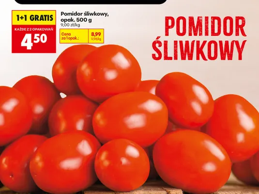 Pomidor śliwkowy 500 g 1+1 GRATIS promocja w Biedronka