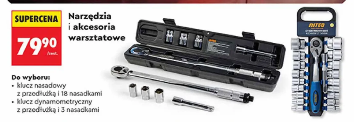 Klucz nasadowy z przedłużką i 18 nasadkami promocja w Biedronka