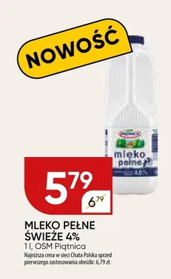 Mleko pełne świeże 4% OSM Piątnica promocja w Chata Polska