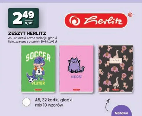 Zeszyt Herlitz A5 32 kartki gładki promocja w Stokrotka