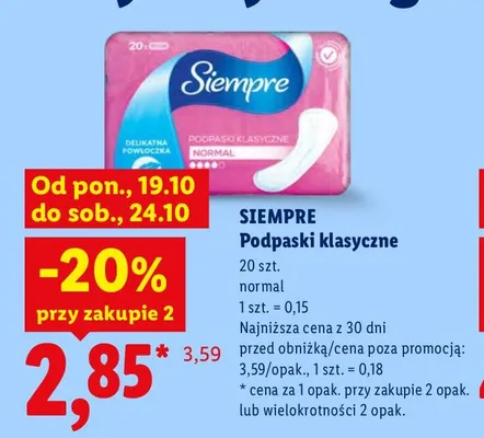 Podpaski klasyczne normal Siempre promocja w Lidl