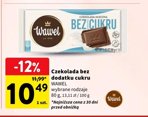 Czekolada bez dodatku cukru Wawel promocja w Intermarche