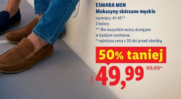 Mokasyny skórzane męskie promocja w Lidl