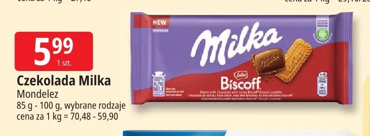 Czekolada Milka Biscoff promocja w Leclerc