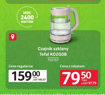 Czajnik szklany Tefal KO2G0B promocja w Selgros