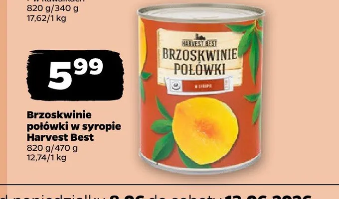 Brzoskwinie połówki w syropie Harvest Best promocja w Netto