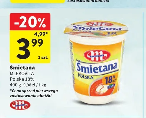 Śmietana Mlekovita Polska 18% promocja w Intermarche