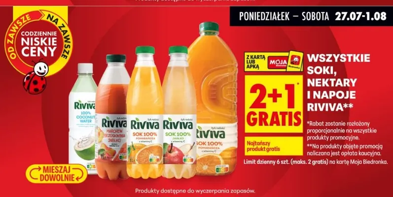 Sok przecierowy Riviva marchew brzoskwinia jabłko promocja w Biedronka