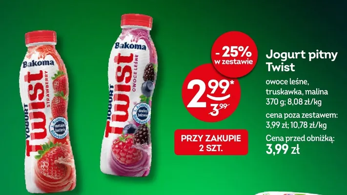 Jogurt pitny Twist malina Bakoma promocja w Żabka