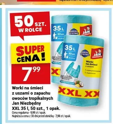 Worki na śmieci z uszami o zapachu owoców tropikalnych Jan Niezbędny XXL 35 l 50-pak promocja w Twój Market